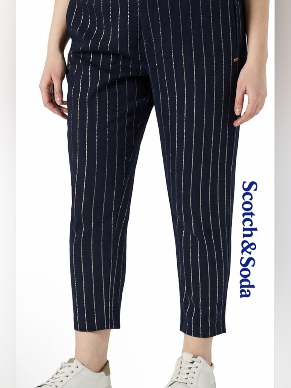 NWT Scotch & Soda dark blue pants, glittery, shiny vertical silver thread